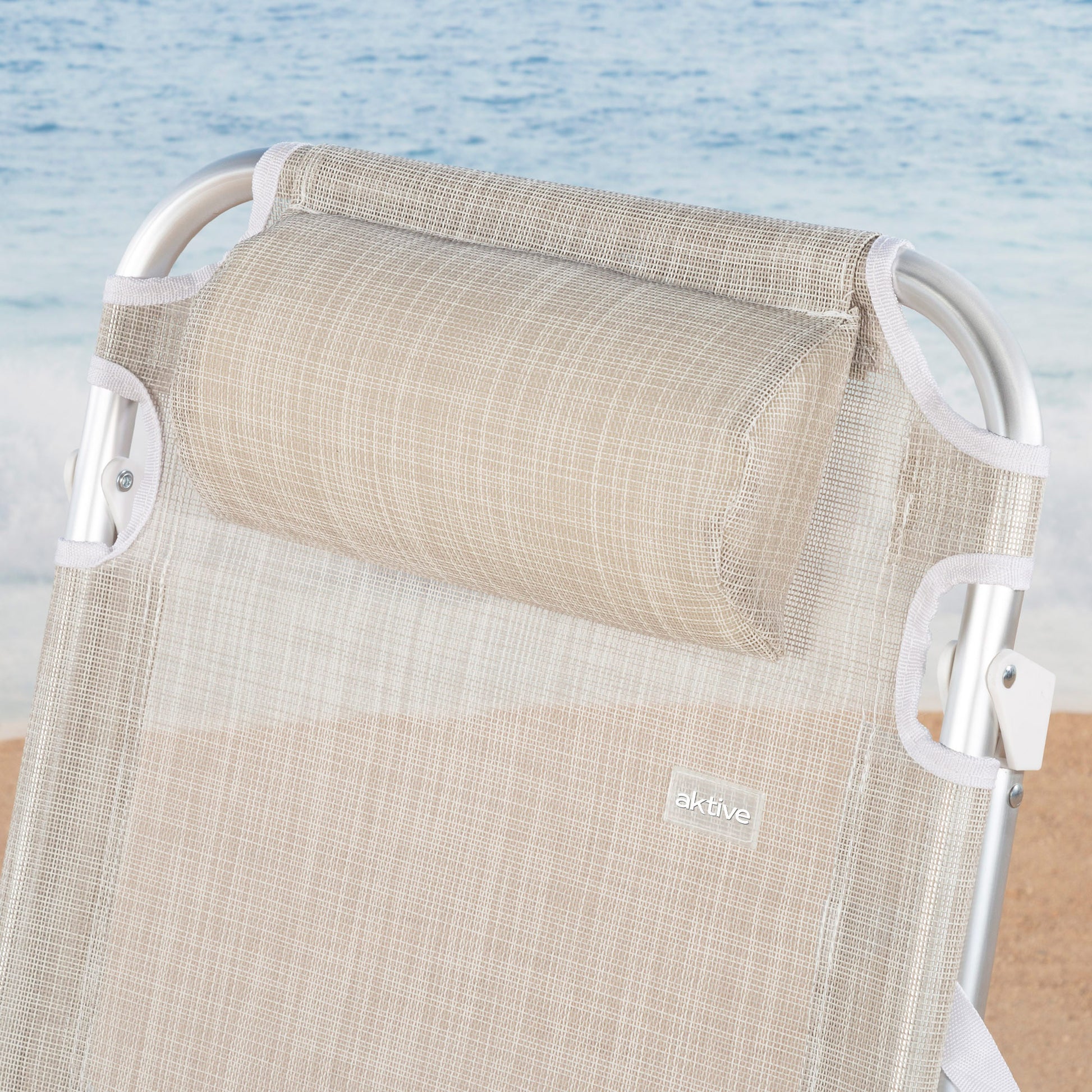 Aktive Pack 2 Sillas Playa 48x60x90 Cm Beige 5 Posiciones Con Cojín_4