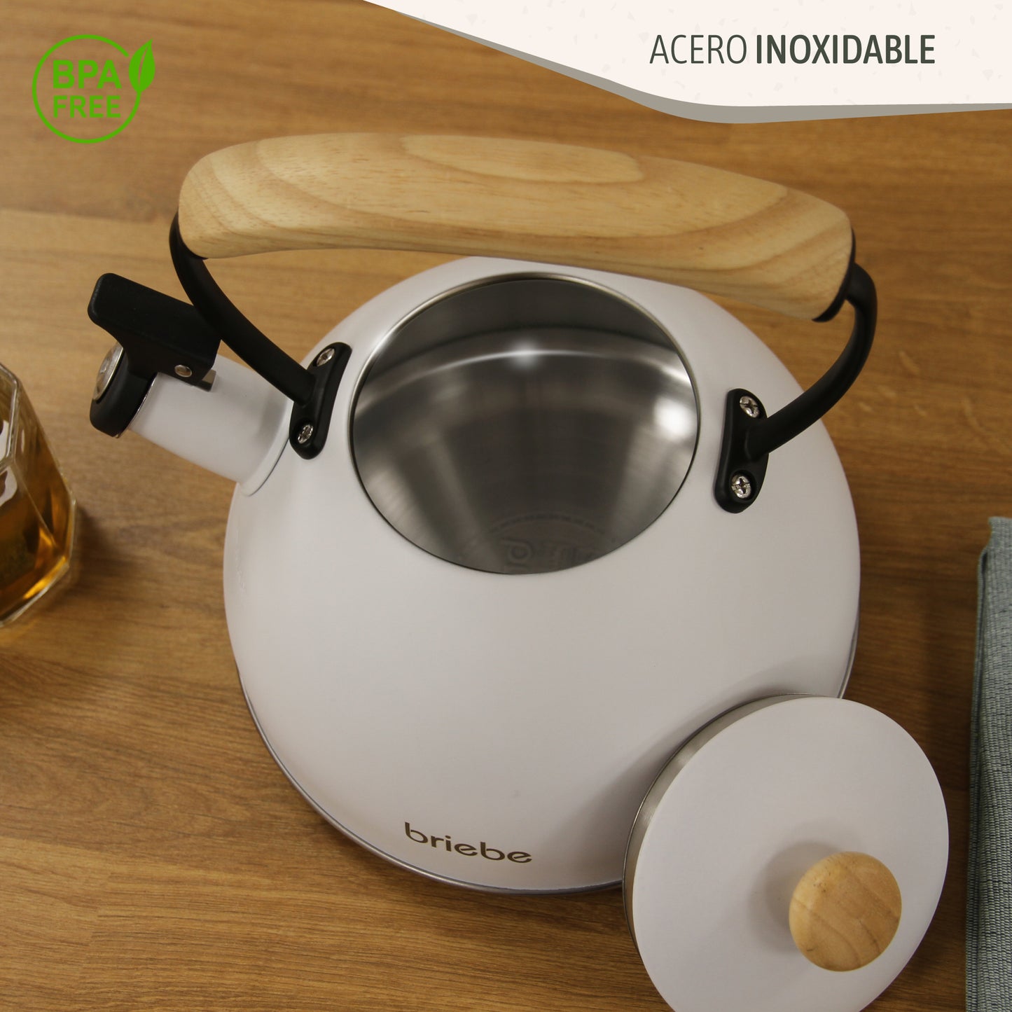 Briebe Nordic Set Tostadora Pan Ranura Ancha 2 Rebanadas + Tetera 2,3l Acero Inox, Inducción Libre Bpa,skt1177wht,blanco_5
