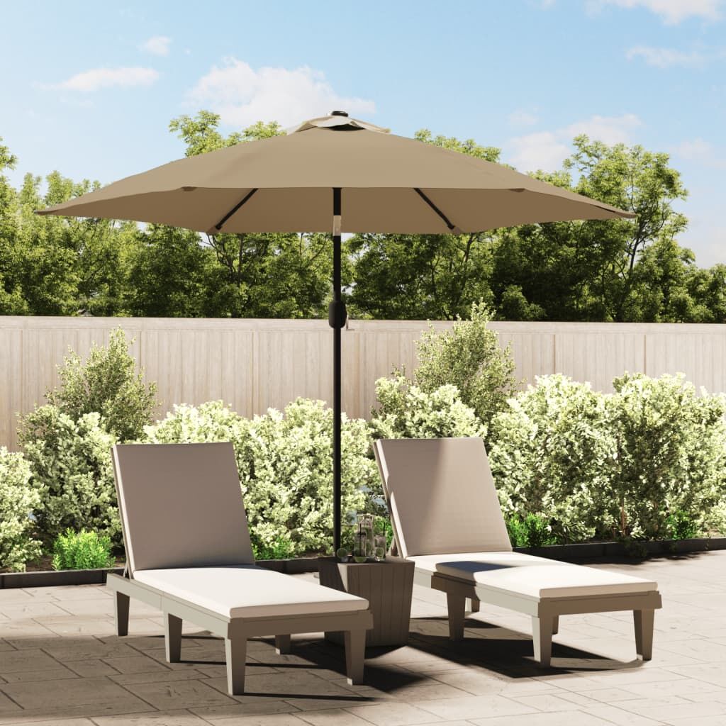 Vidaxl Sombrilla De Jardín Con Luces Led Palo De Acero Taupe 300cm_0