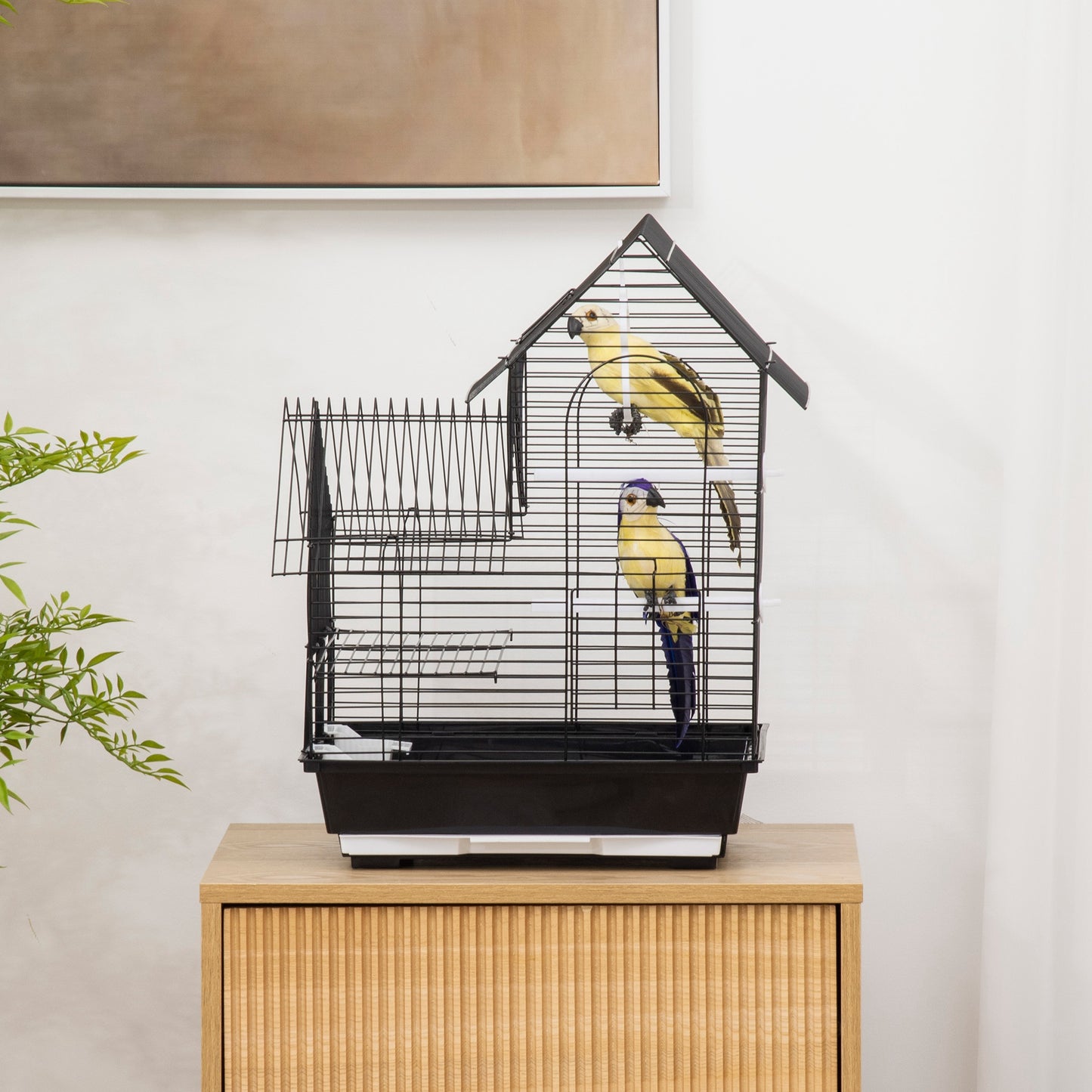Pawhut Jaula Para Pájaros 39x33x47cm Con 3 Puertas 2 Comederos 2 Perchas Bandeja_3