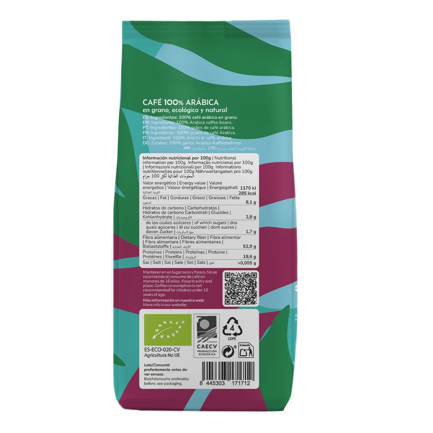 Pack 12x Café en grano Eco 100% Arábica Planeta Huerto 1 Kg