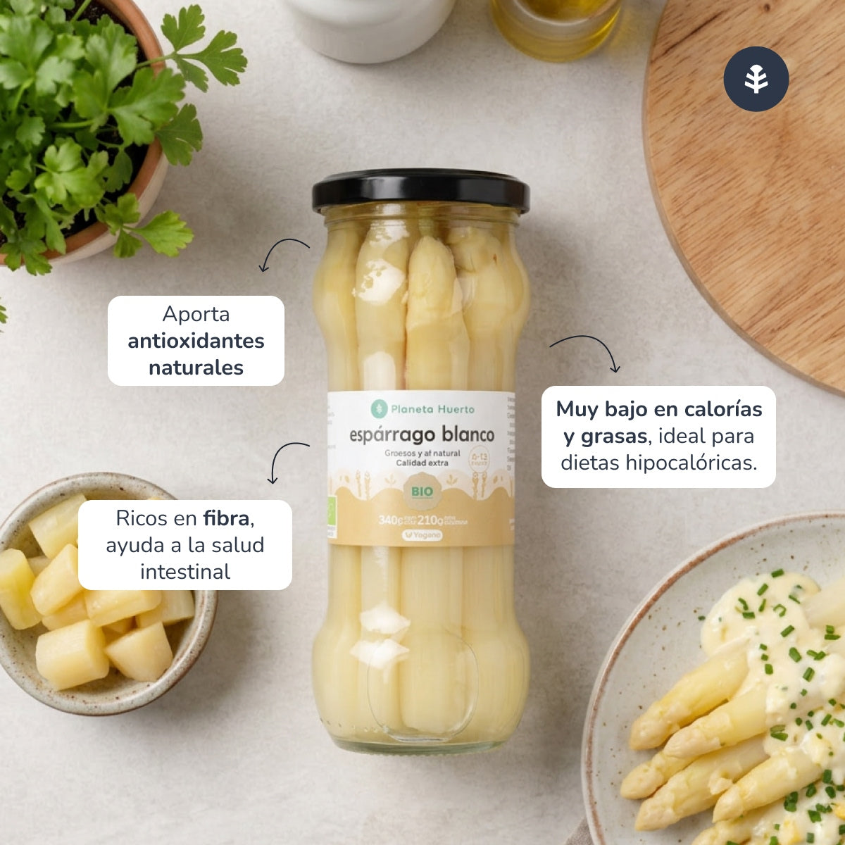 Espargos brancos grossos ECO Planeta Huerto 340 g