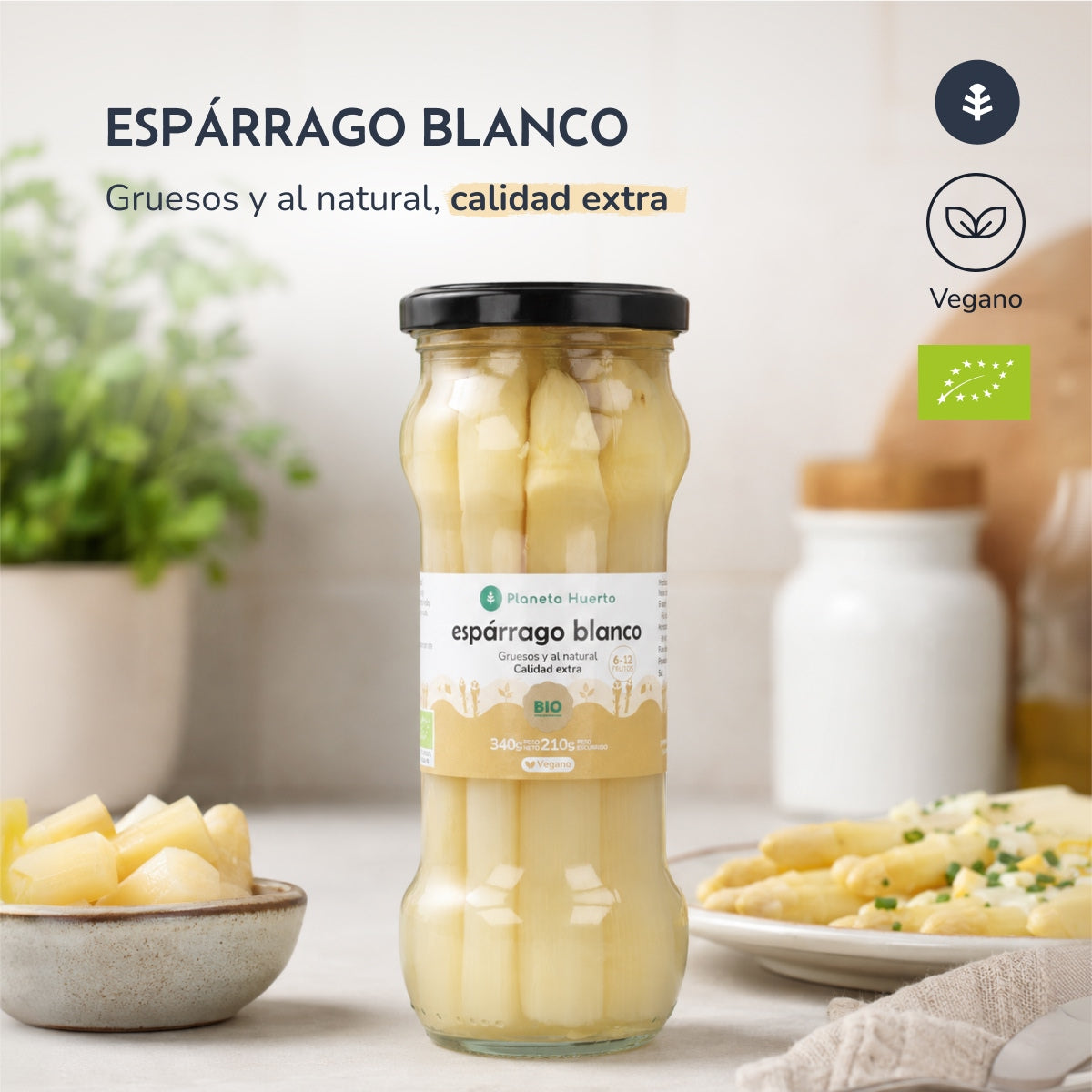 Espargos brancos grossos ECO Planeta Huerto 340 g