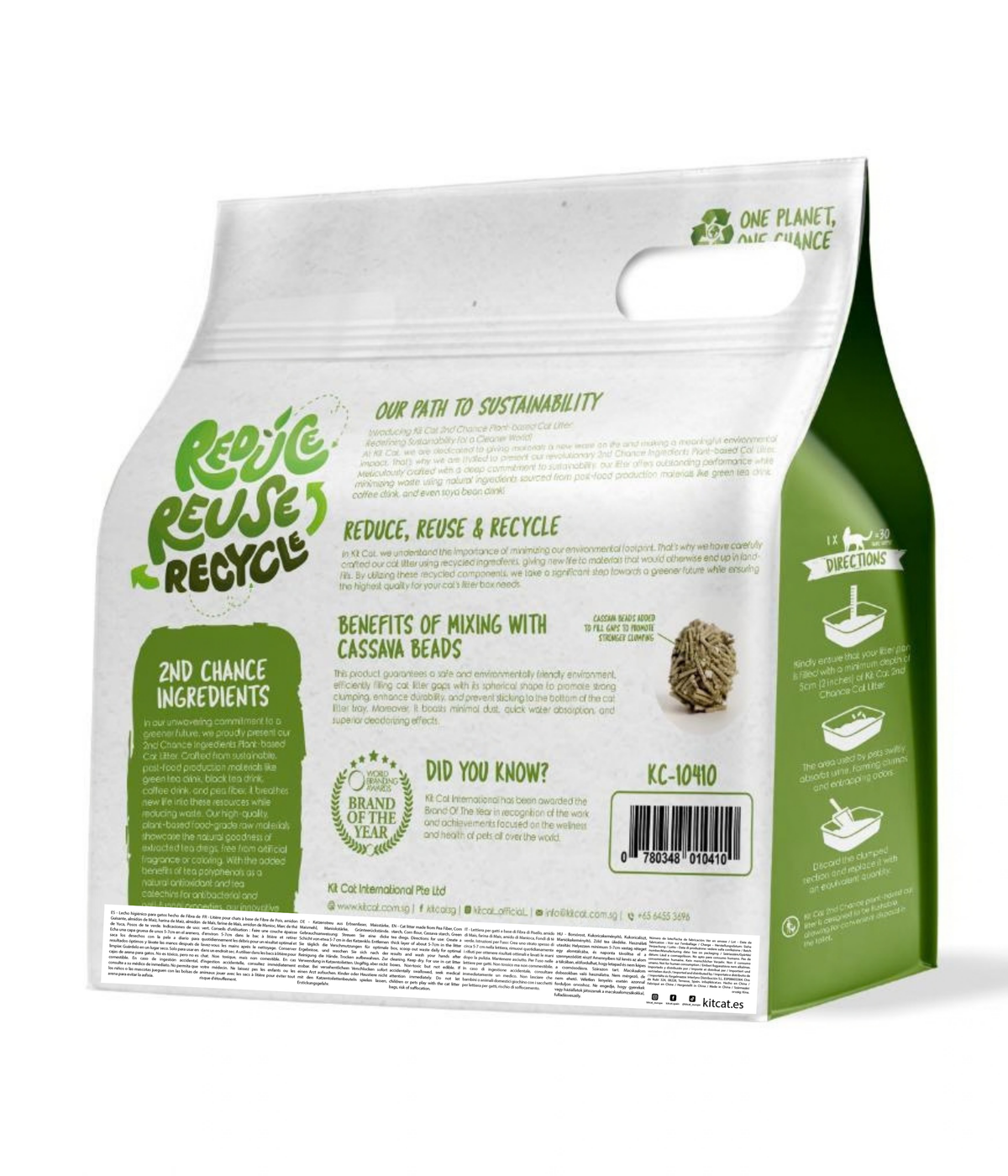 Kit de areia para gatos Eco 2nd Chance - Chá verde 2,5 kg Folhas de chá verde, ervilha e mandioca