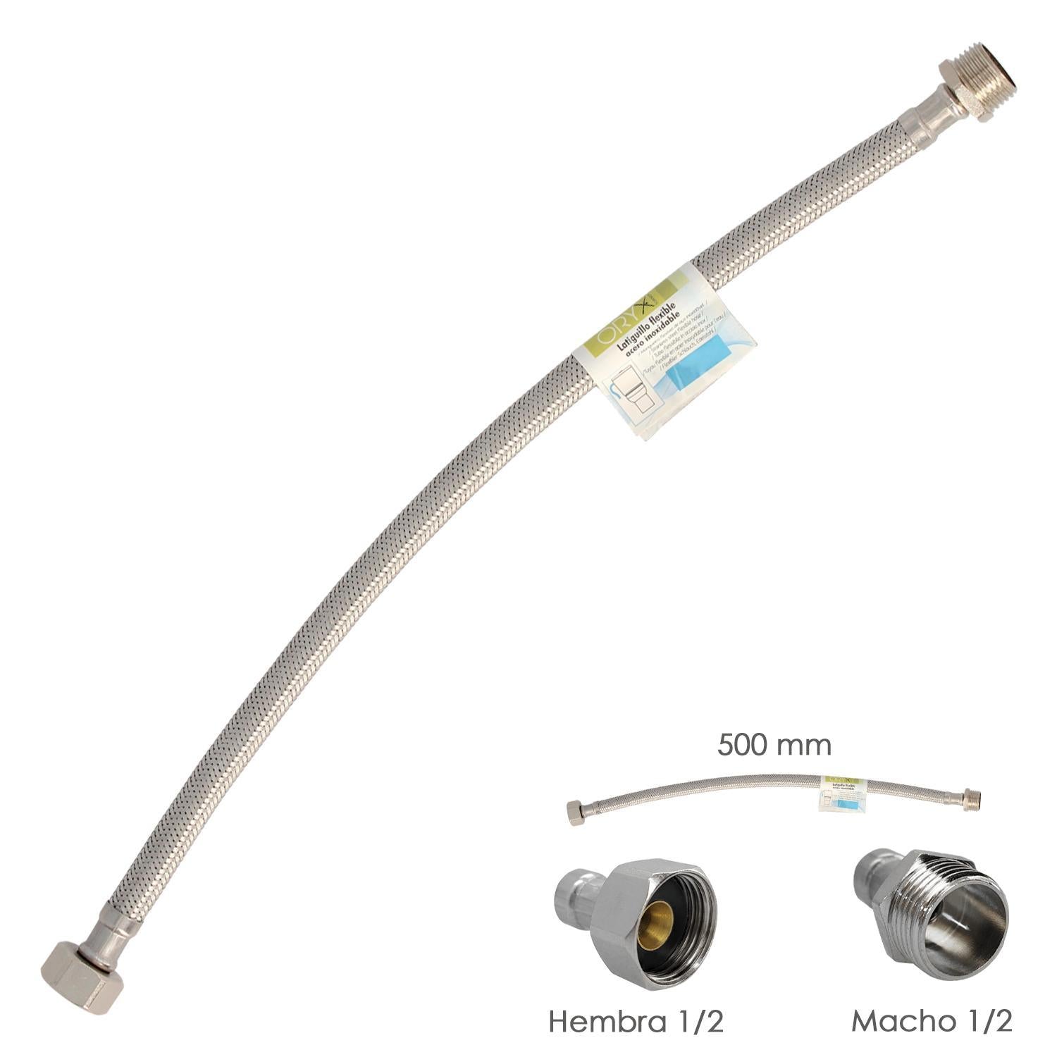 Latiguillo Flexible Acero Inoxidable Macho 1/2 - Hembra 1/2 - 500mm_0