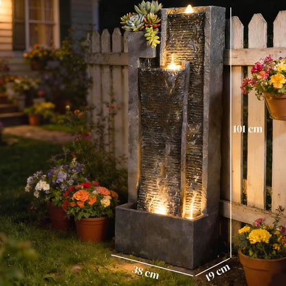 Outsunny Fuente De Agua En Cascada Con Luces Led Maceta Y Bomba 38x19x101 Cm_2