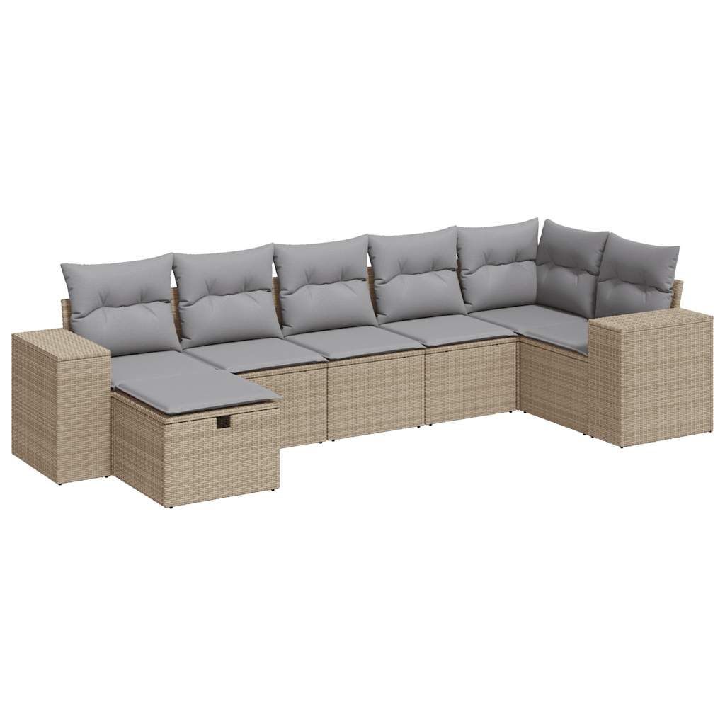 Set Sofás De Jardín 7 Piezas Y Cojines Ratán Sintético Beige / Vetonek_2