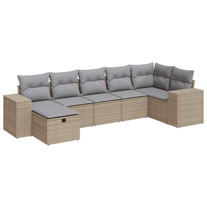 Set Sofás De Jardín 7 Piezas Y Cojines Ratán Sintético Beige / Vetonek_2