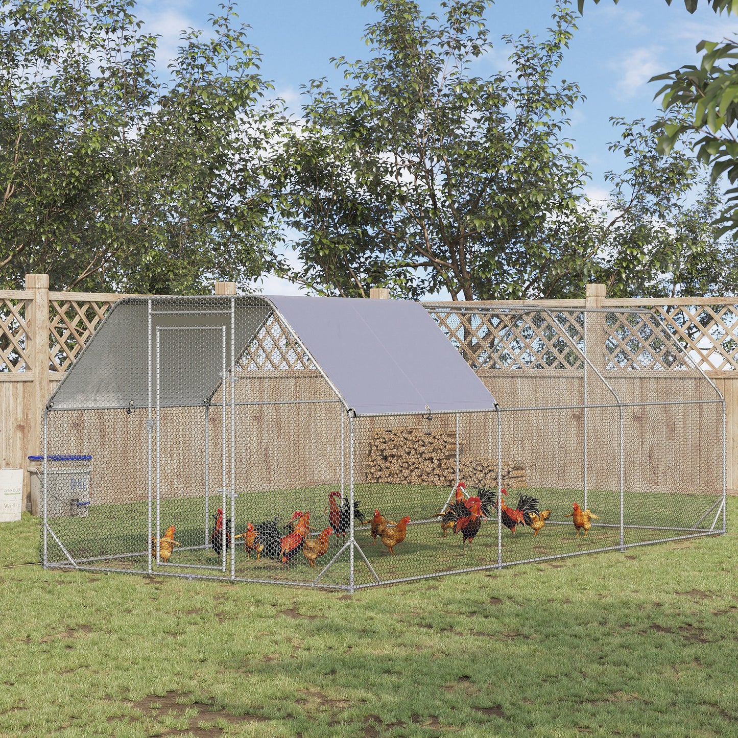 Pawhut Gallinero Para Exterior Grande 2,8x5,7x2 M De 3 Habitaciones Plata_1