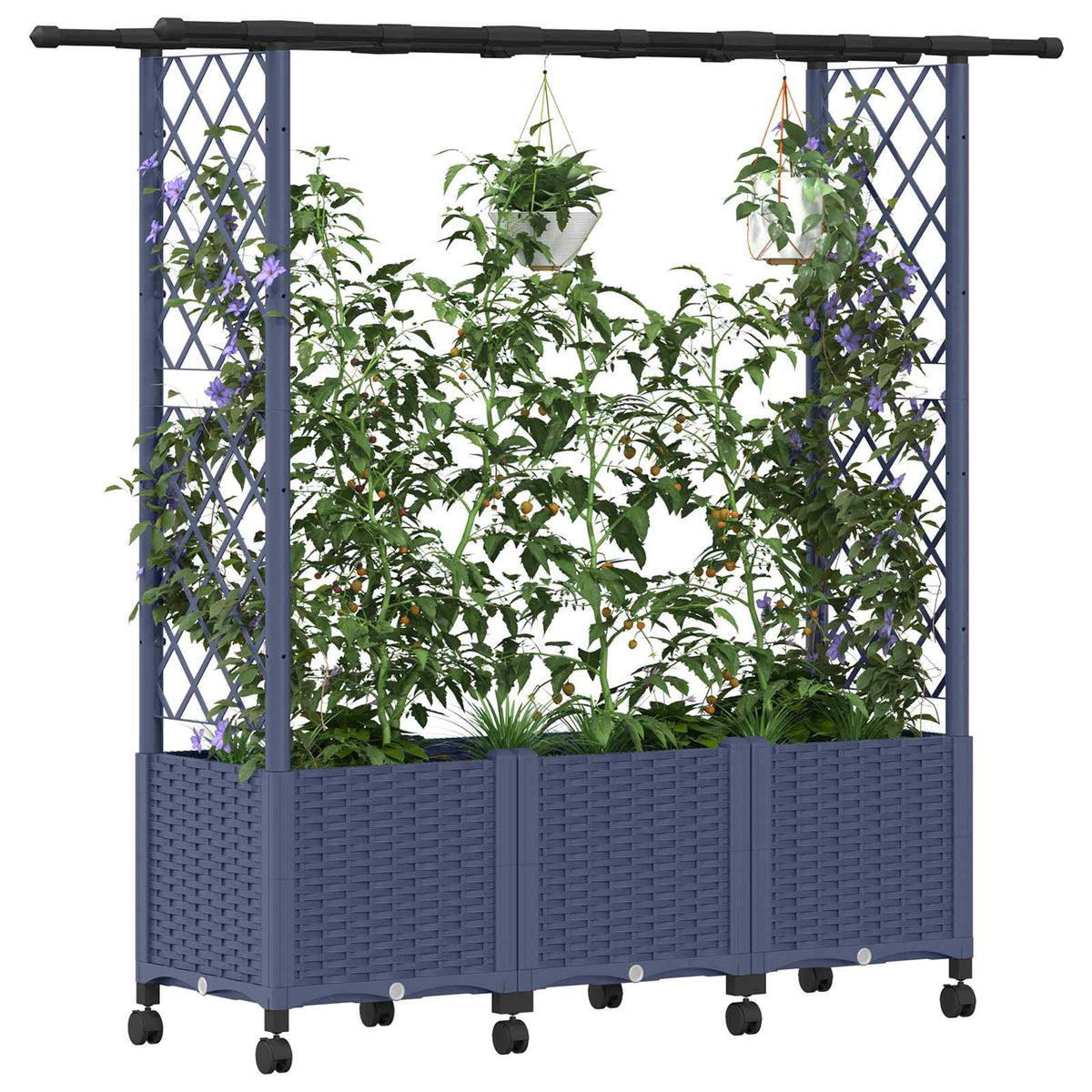 Cama Elevada Con Trellis Y Techo Gris 162,5 X 40 X 142 Cm Pp_2