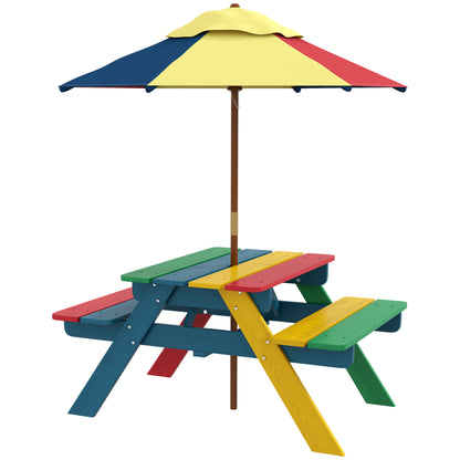 Outsunny Mesa De Picnic Para Niños Con Sombrilla 85,5x75x142,5 Cm Multicolor_0
