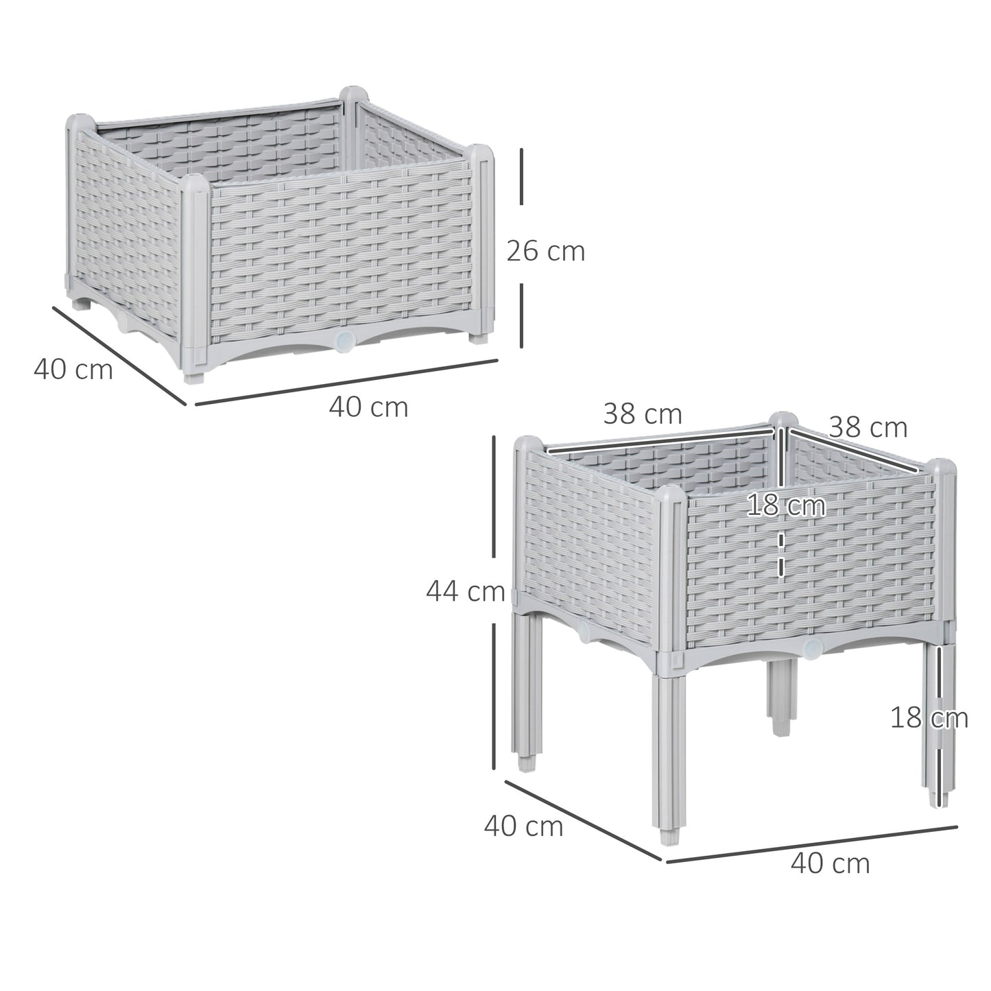 Outsunny Juego De 2 Jardineras De Exterior Combinación Libre 40x40x26/44 Cm Gris_2