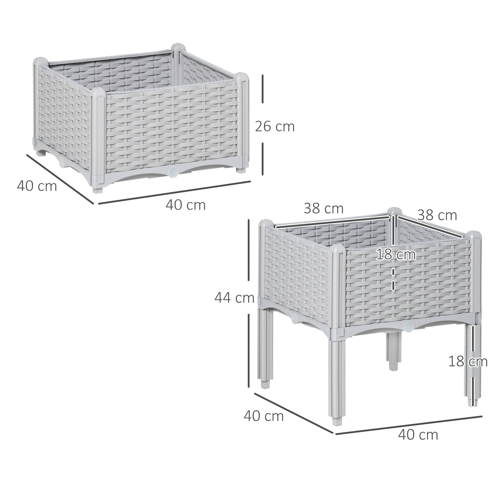 Outsunny Juego De 2 Jardineras De Exterior Combinación Libre 40x40x26/44 Cm Gris_2