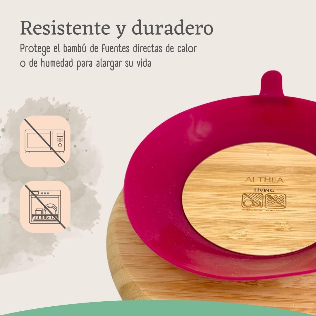 Vajilla De Bambú Natural Para Bebé Con Ventosa Antideslizante 2 Piezas Althea Living Rojo Carmesí_4