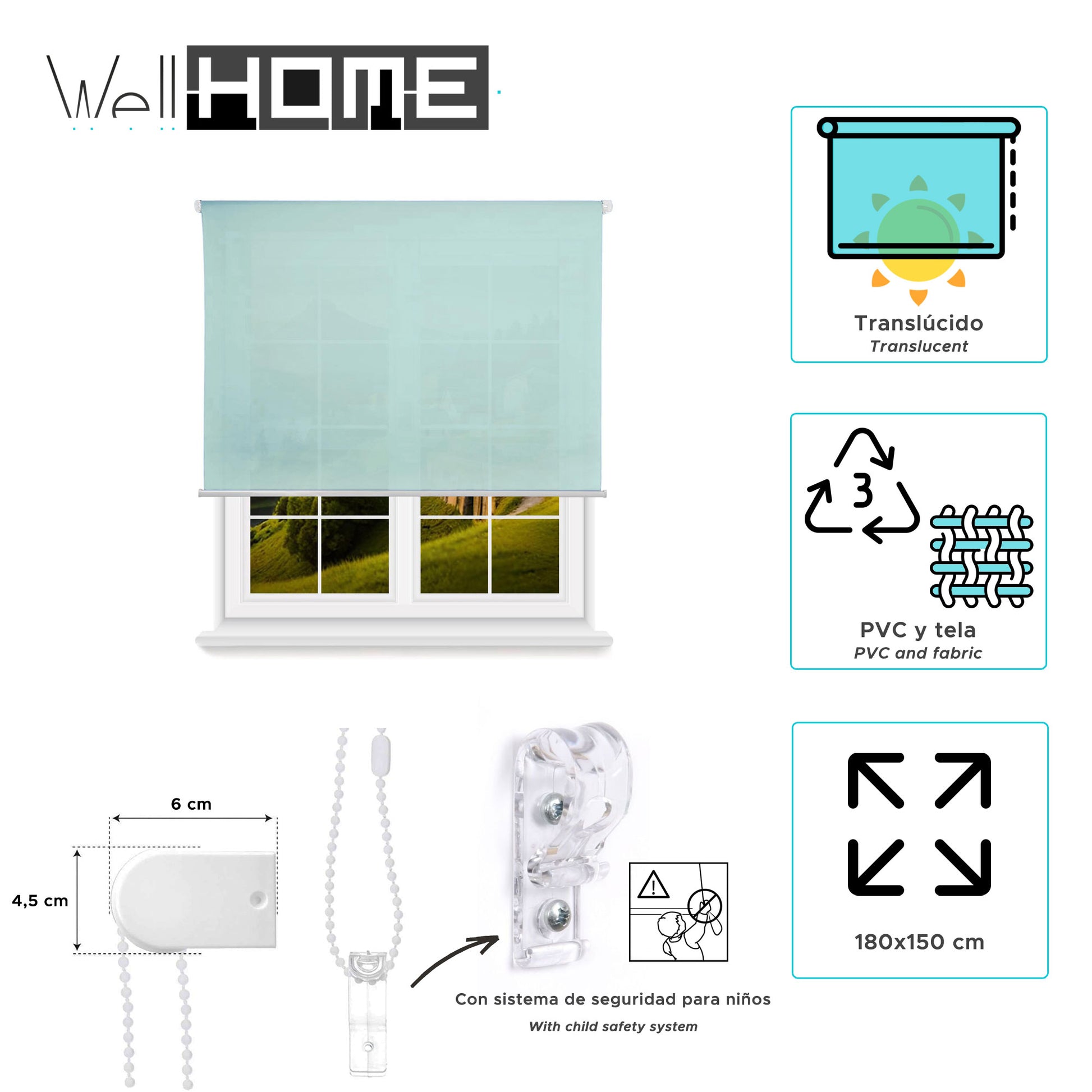 Estor Azul Claro 180x150cm Translúcido Enrollable Wellhome_1