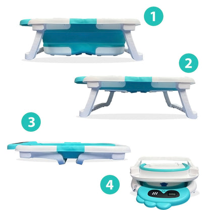 Bathby Bañera Plegable Para Bebés Recién Nacidos, Cojín Dinosaurio, Termómetro, Patas Antideslizantes (azul Dinosaurio)_2