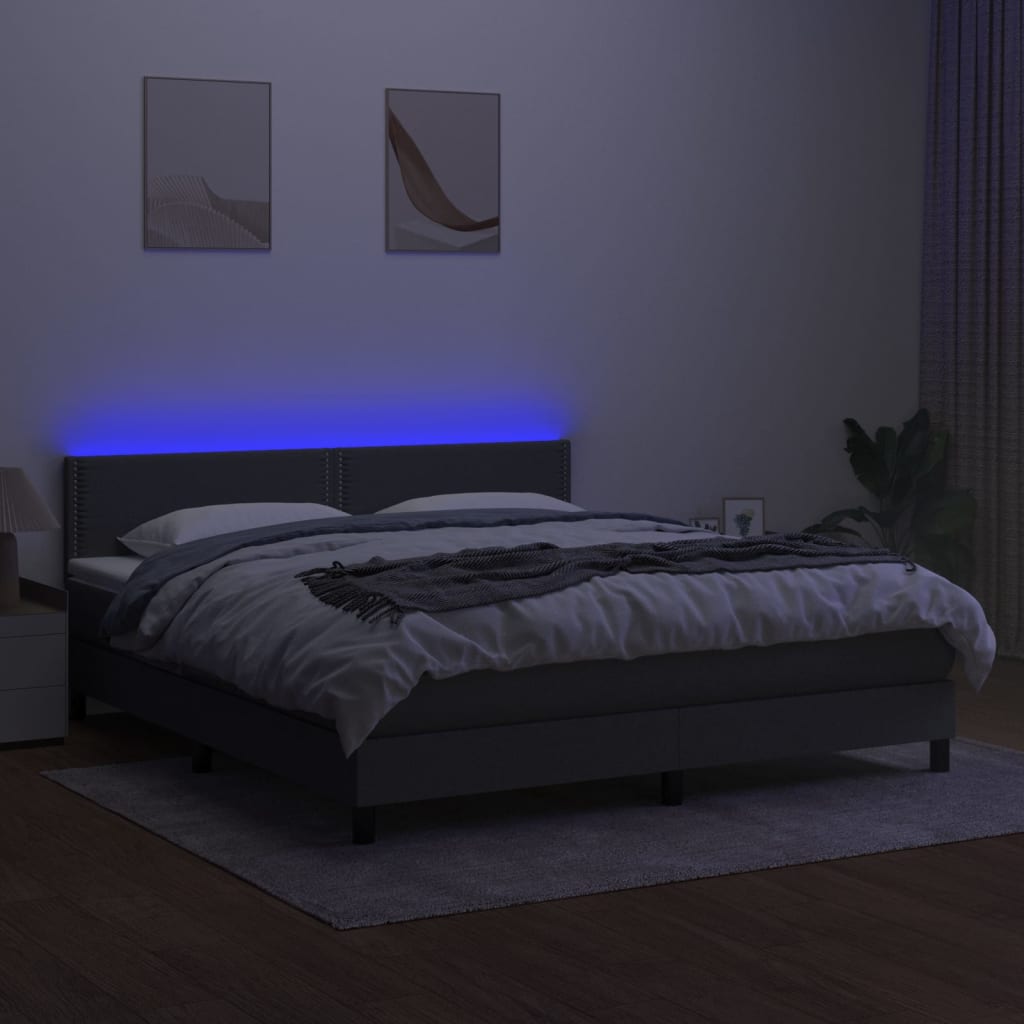 Cama Box Spring Colchón Y Luces Led Tela Gris Oscuro 160x200 Cm / Vetonek_2