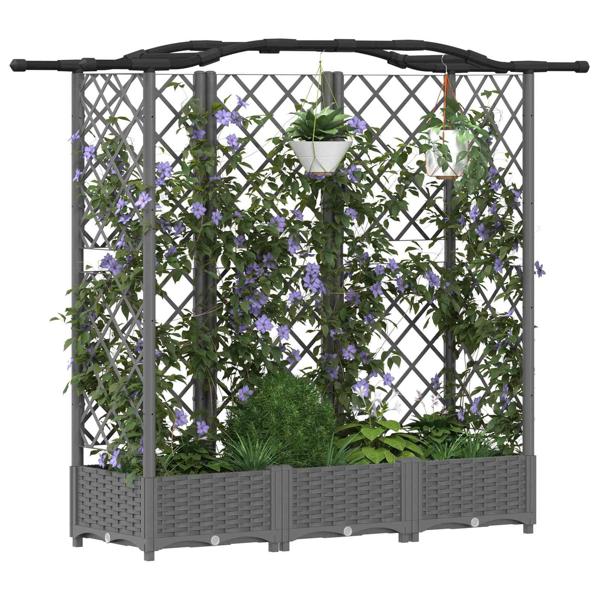 Cama Elevada Con Trellis Y Techo Gris Claro 163 X 40 X 123 Cm_2