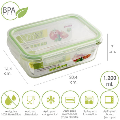 Recipiente Hermetico Cristal Rectangular 1200 Ml. 20.4 X 15.4 X 7 (alt) Cm.
