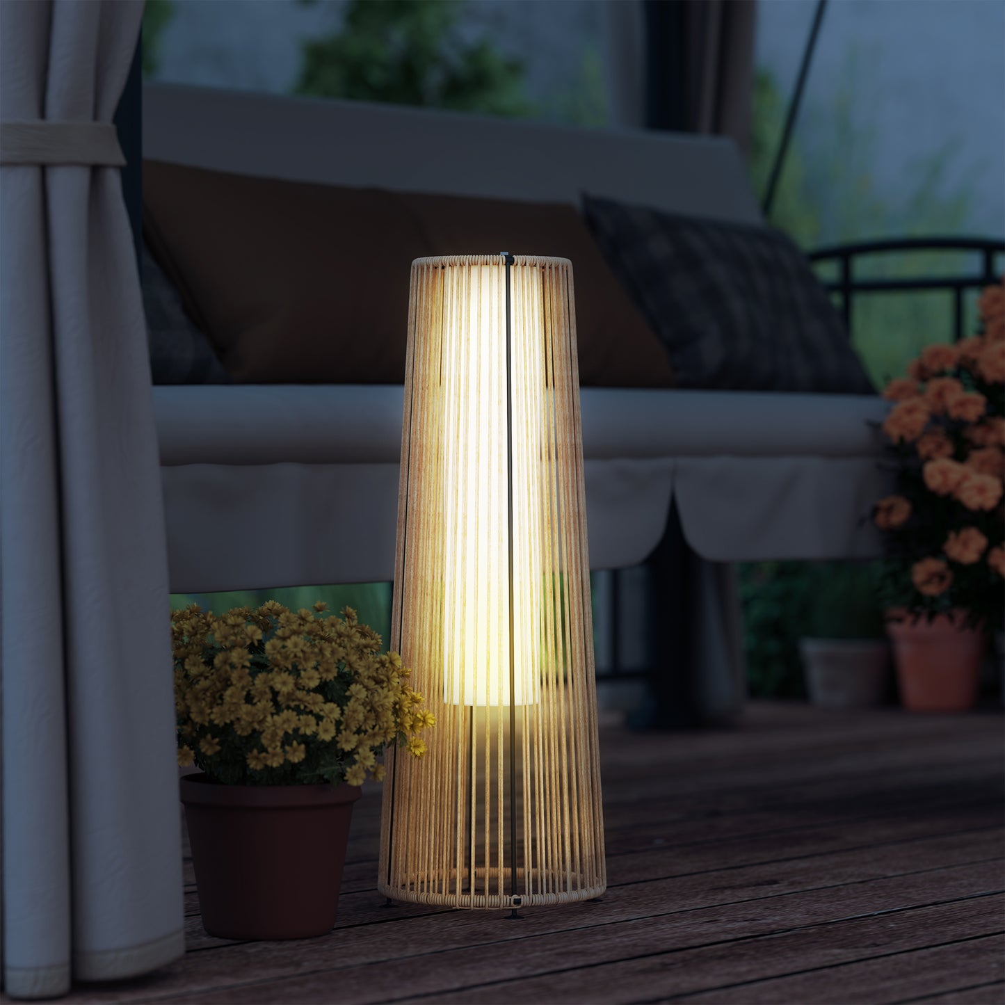 Outsunny Lámpara De Pie Ratán Energía Solar Con Control Luz Automático Negro_1