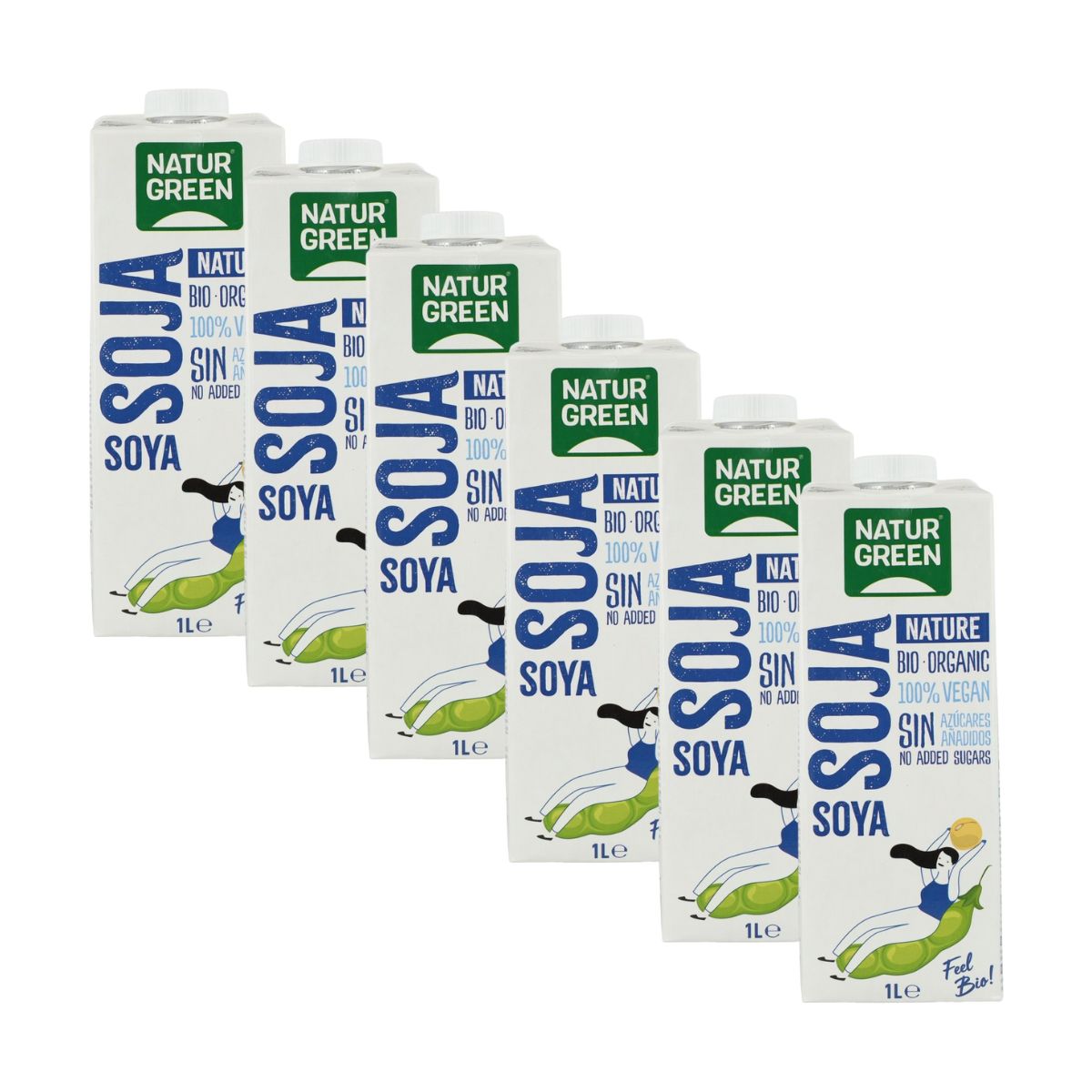 Pack de 6 Bebidas de Soja Sem Açúcar NaturGreen 1 L