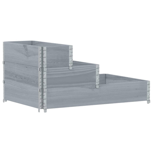 Arriate Elevado De 3 Niveles Madera Maciza Pino Gris 120x80 Cm_0