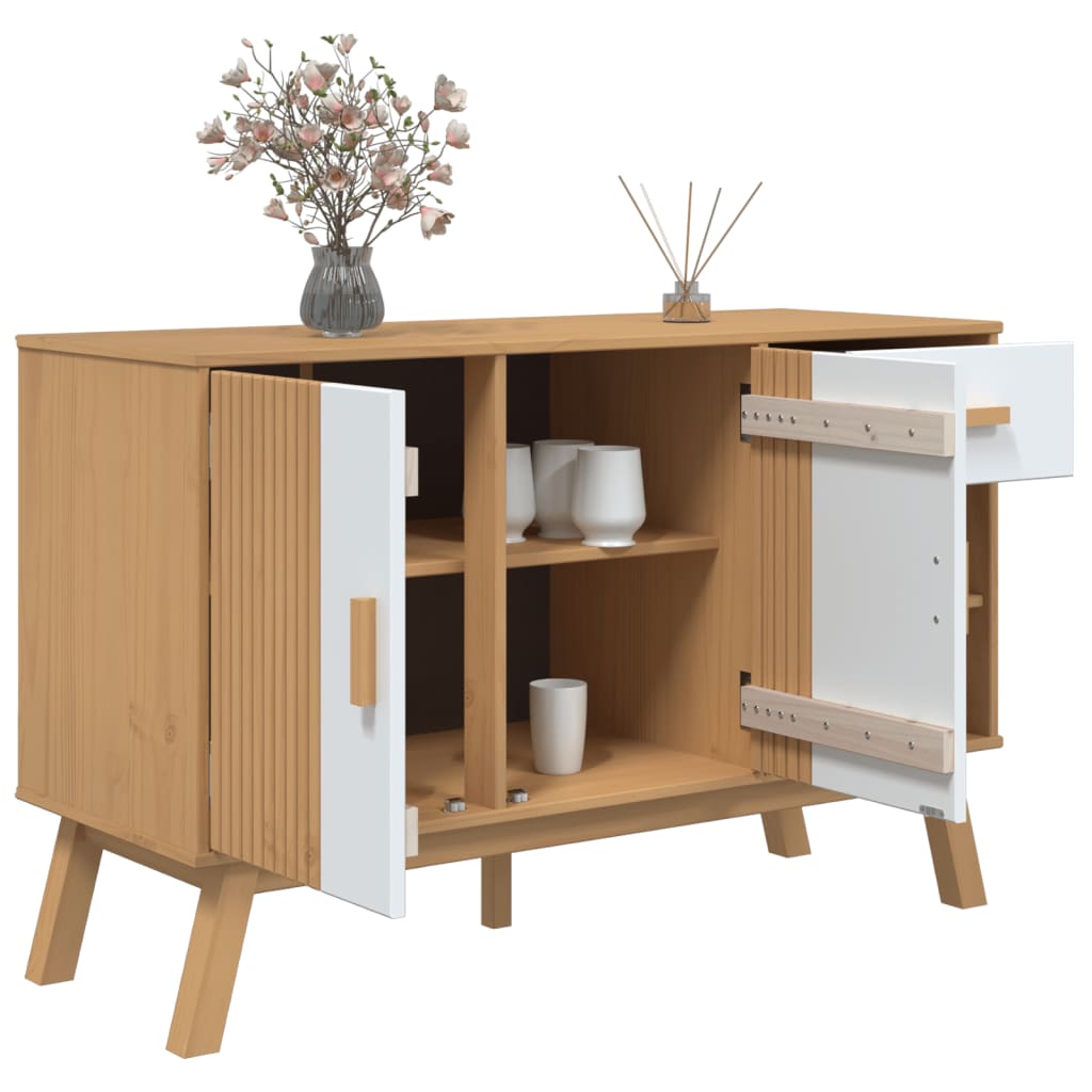 Aparador Olden Madera Maciza Pino Blanco Y Marrón 114x43x73,5cm / Vetonek_1