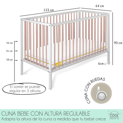 Cuna Colecho Bebé Laponia Color Natural 120x60 Cm, De Madera De Haya, Con Colchón Ternum Y 4 Ruedas Con Freno_3