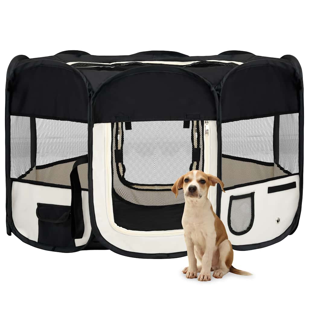 Parque De Perros Plegable Y Bolsa Transporte Negro 125x125x61cm_1