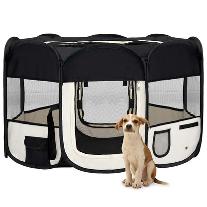 Parque De Perros Plegable Y Bolsa Transporte Negro 125x125x61cm_1