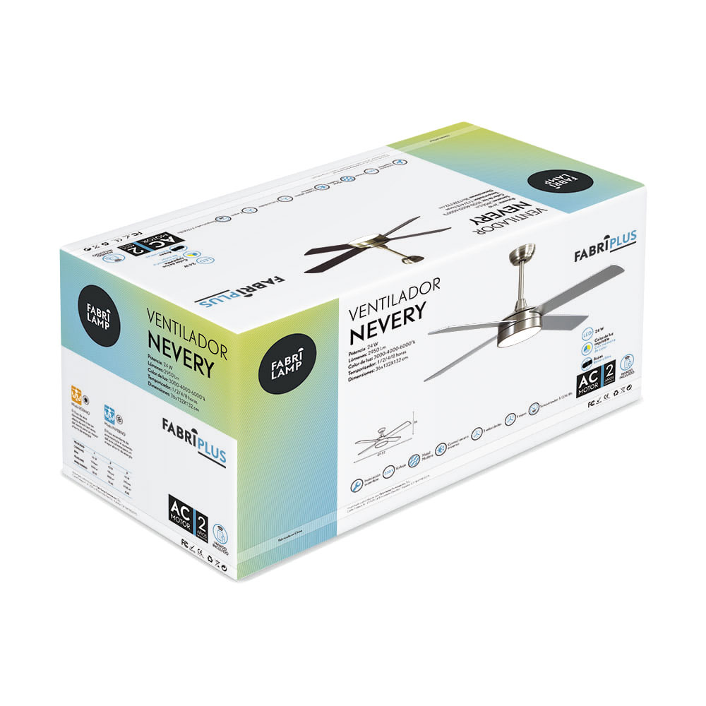 Ventilador Dc Nevery 26w Niquel 4 Aspas Haya/plata 122d 2950lm 3000-4000-6000k Remoto-temporizador-memoria 24_3