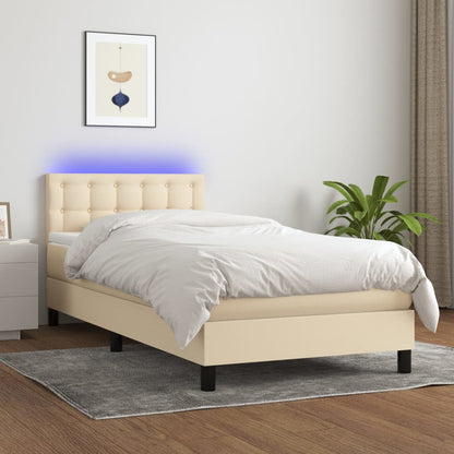 Cama Box Spring Colchón Y Luces Led Tela Crema 80x200 Cm / Vetonek_3