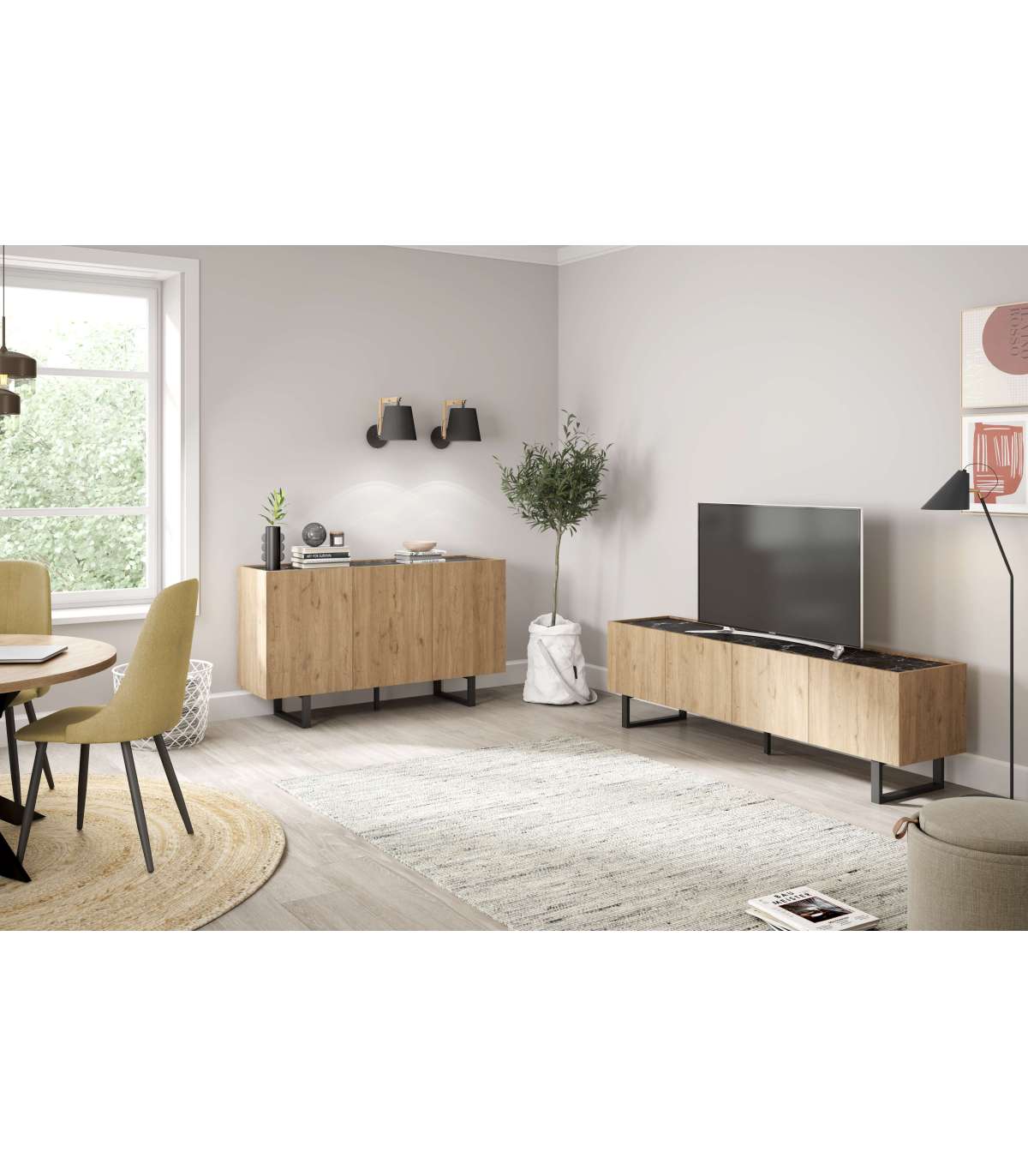 Mueble Para Televisión Modelo Brenes 4 Puertas Acabado Sept/cerámica, 180cm(ancho) 52.5c_2