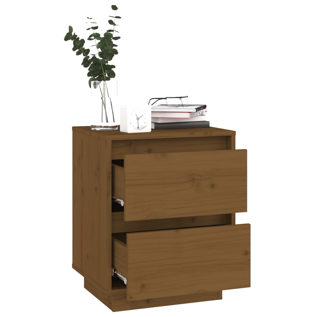 Mesita De Noche Madera Maciza De Pino Marrón Miel 40x35x50 Cm_2