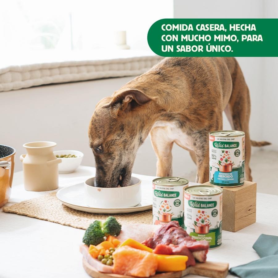 Embalagem de 6 ragus tradicionais de carne e frango Wild Balance para cães, 400 g