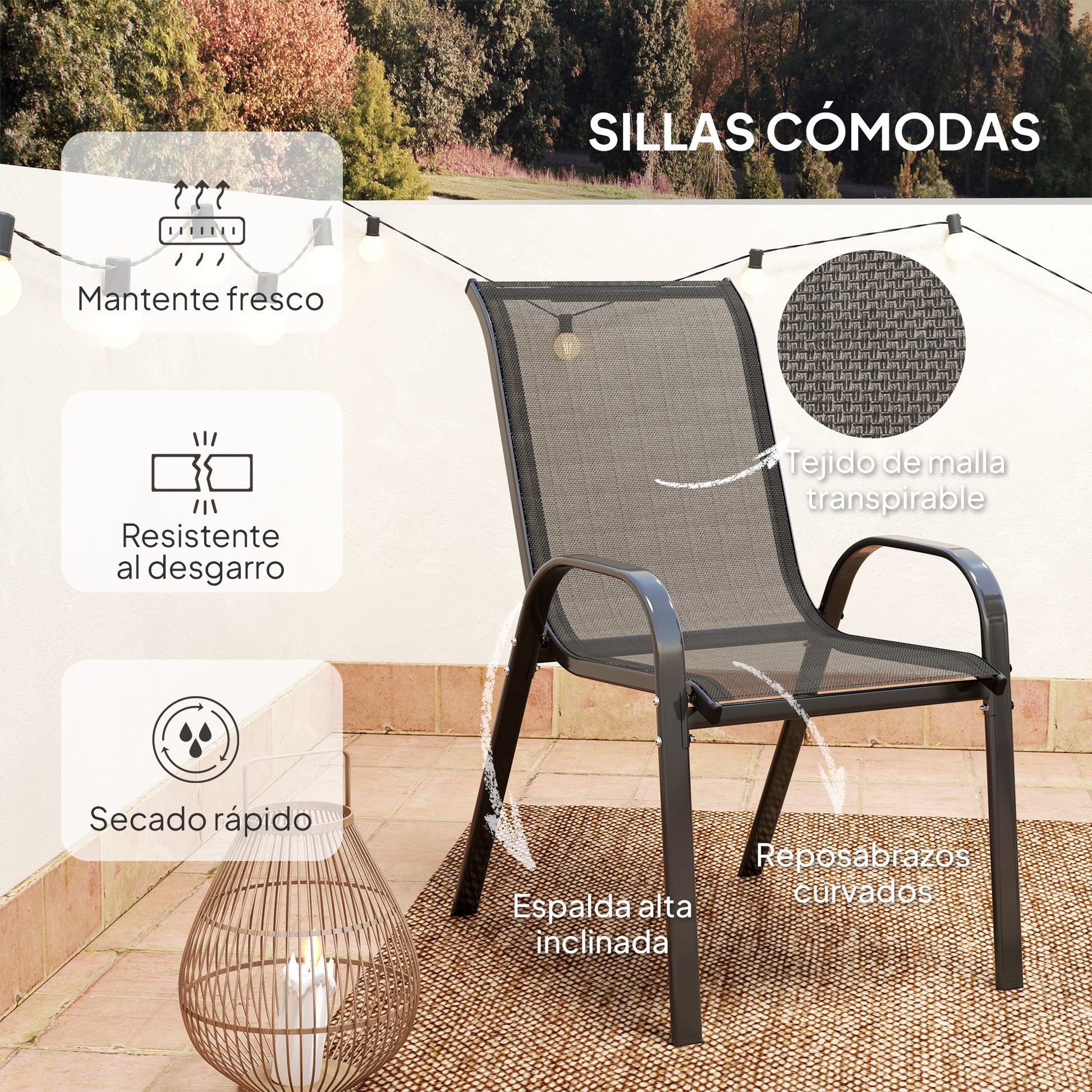 Outsunny Conjunto De Mesa Y Sillas De Terraza Exterior De 3 Piezas Negro_5