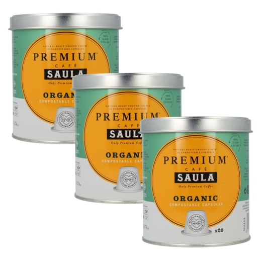 Embalagem x 3 Cápsulas Compostáveis ​​​​Orgânicas Saula Premium 20 unidades