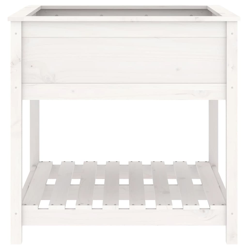 Jardinera Con Estante Madera Maciza Pino Blanca 82,5x82,5x81 Cm_4