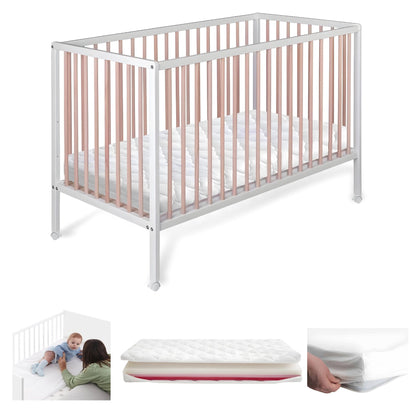 Cuna Colecho Laponia Estilo Nórdico Color Natural 120x60 Cm Madera De Haya Con Colchón Helios Y Funda Impermeable_0