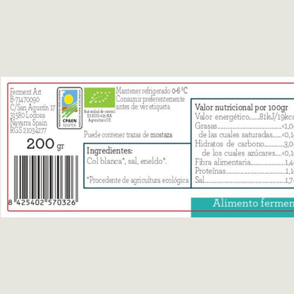 Chucrut De Eneldo Eco Sin Pasteurizar Ferment Art 200 Gr_1