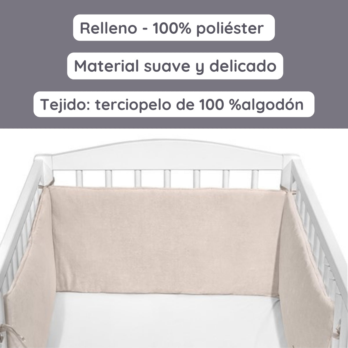 Chichonera Para Cuna 180x30 Velour Algodón Beige_2