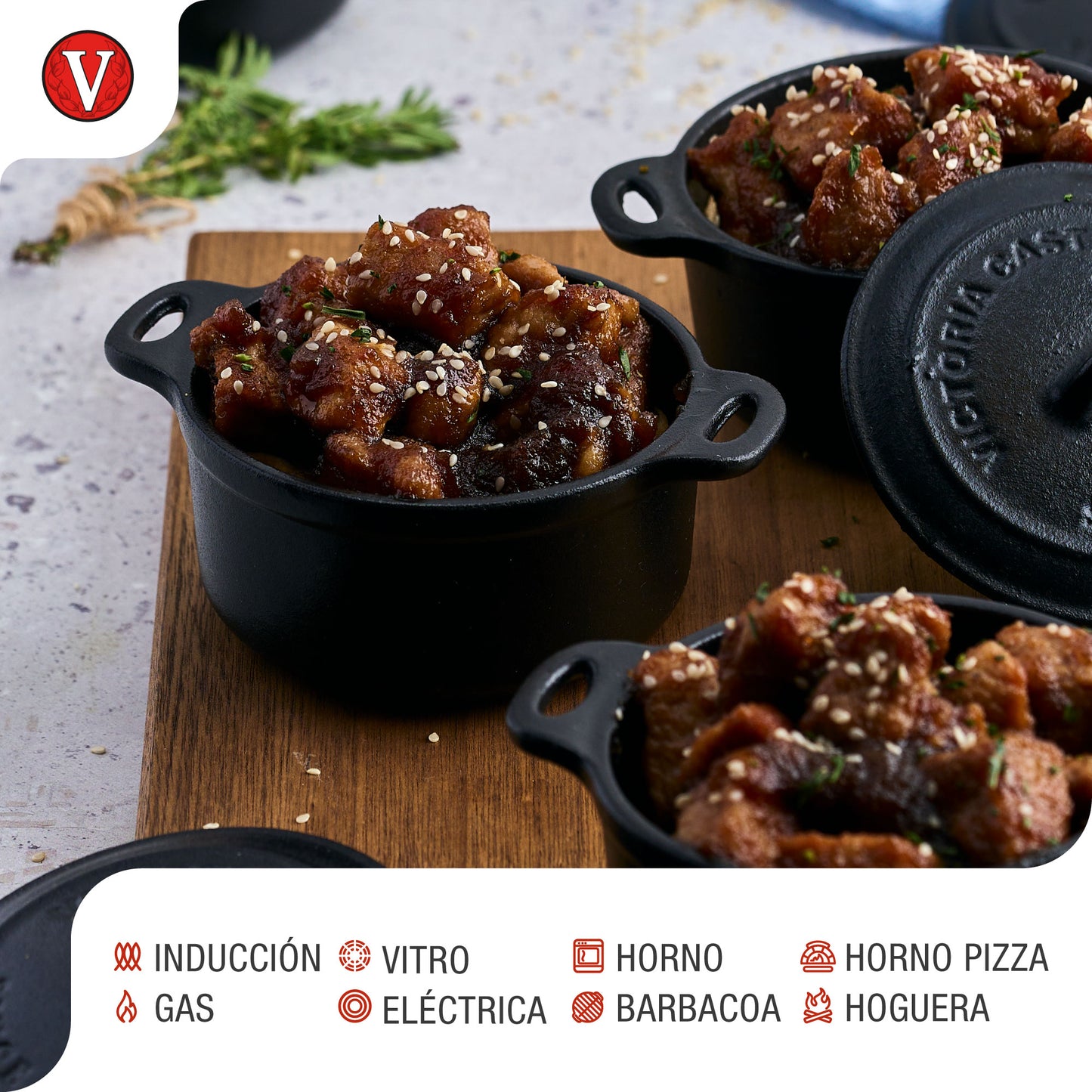 Victoria Mini Cocotte Inducción Hierro Fundido Esmaltado 10cm, 0,3 L, 1-2 Raciones, Sin Ptfe Ni Pfoa, 39202, Negro_3