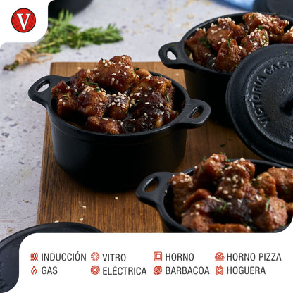 Victoria Mini Cocotte Inducción Hierro Fundido Esmaltado 10cm, 0,3 L, 1-2 Raciones, Sin Ptfe Ni Pfoa, 39202, Negro_3