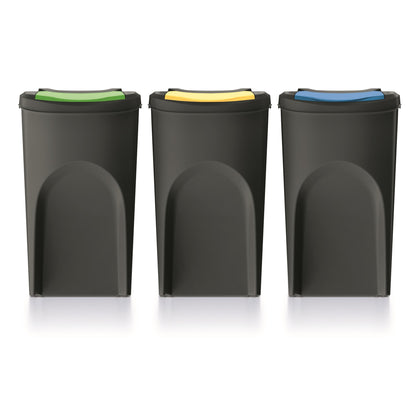 Set De 3 Cubos De Basura Keden Sortibox 100% Plástico Reciclado, Negro, Volumen 3x35l_0