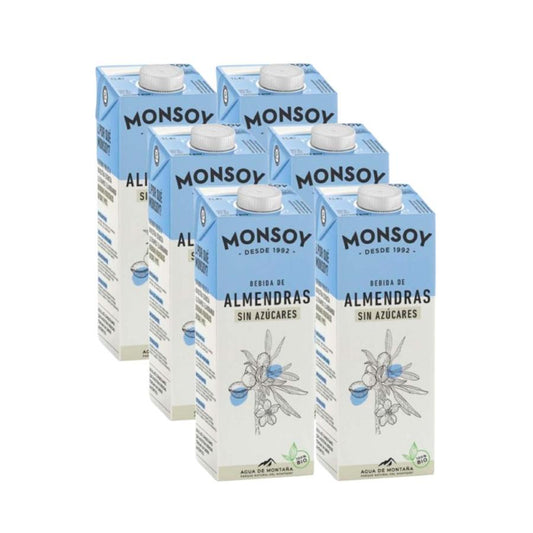 Embalagem de 6 bebidas de amêndoa sem açúcar Monsoy 1 L