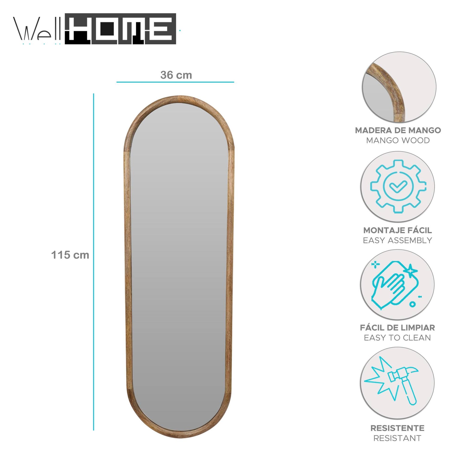 Espejo Ovalado En Madera H.115cm - Well Home_1