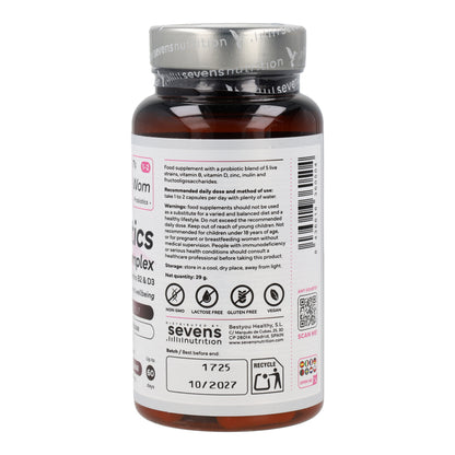 Probióticos Flora Íntima Mujer con Inulina FOS Zinc y Vitaminas B2 y D3 Sevens Nutrition 60 cápsulas
