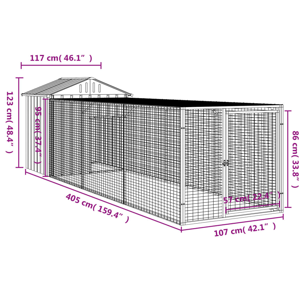 Vidaxl Gallinero Con Corral Acero Galvanizado Gris 117x405x123 Cm_2
