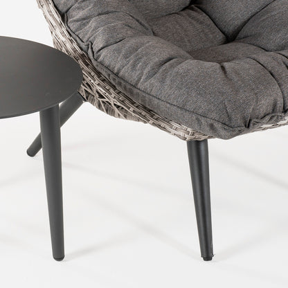 Conjunto Relax Para Jardín, Aluminio Y Rattán Sintético Abierto Redondo, Forma De Huevo, Color Gris, Cojin Incluido_4