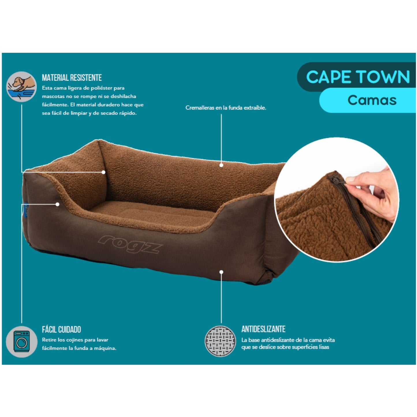 Cama Para Perro Rogz Cape Town 76x51x26cm Gris Oscuro Talla M (12-22kg)_1